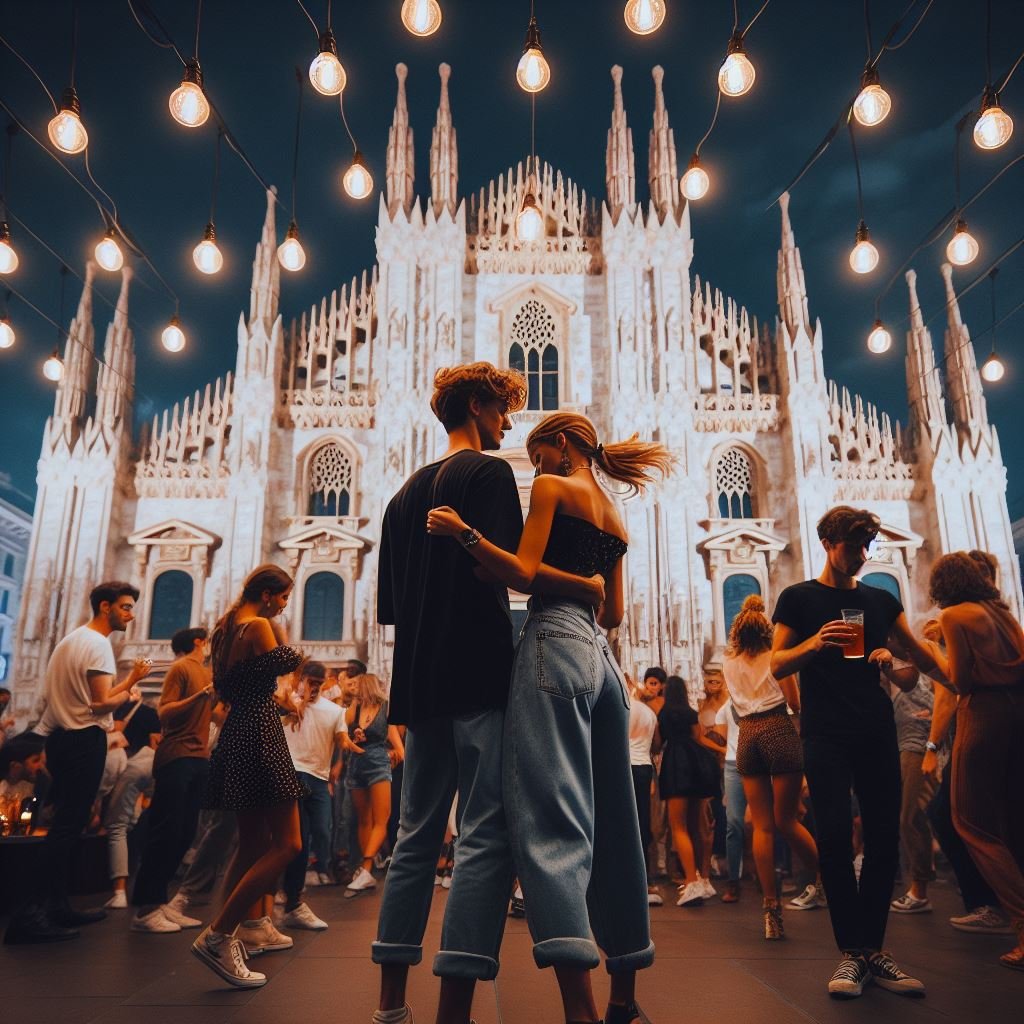 Ragazzi sotto il Duomo di Milano