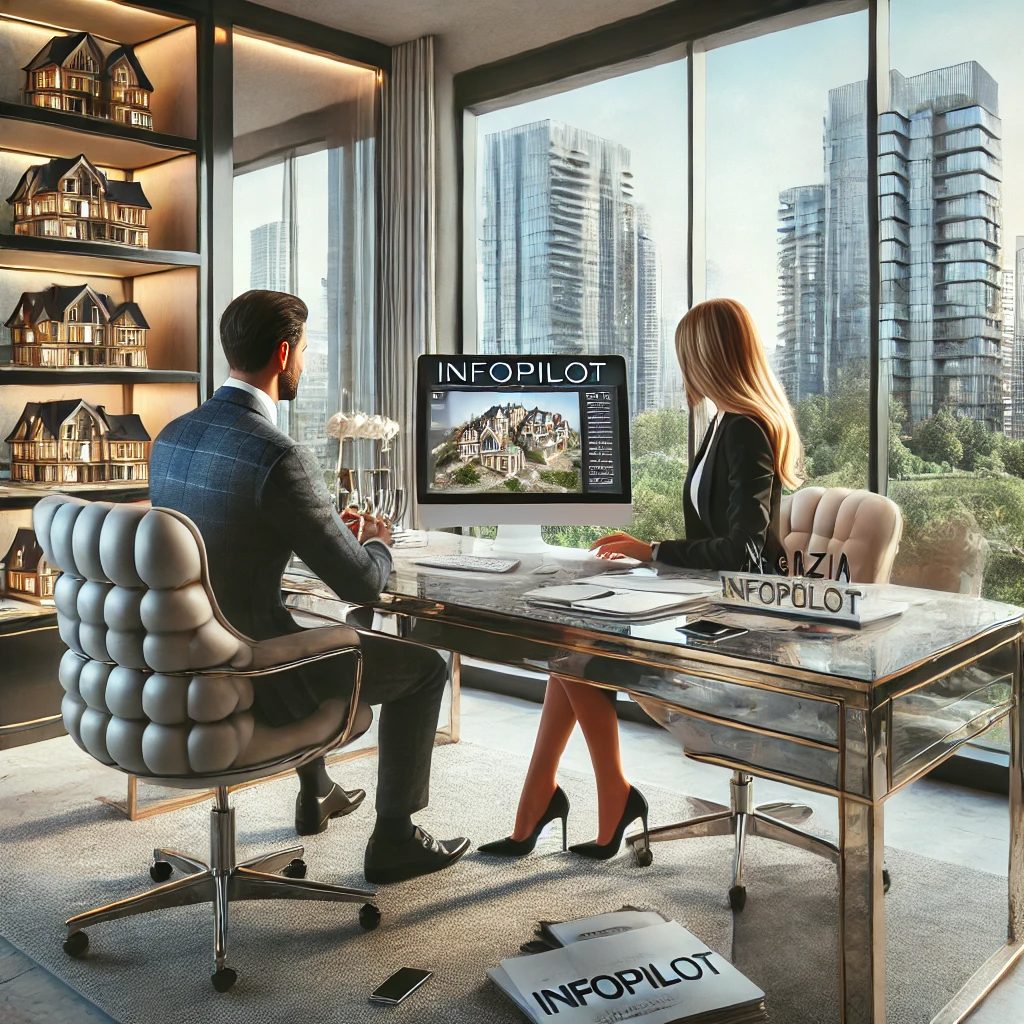 ufficio agenzia immobiliare cliente ed agente che spiega le opportunità dell'agenzia e della cas