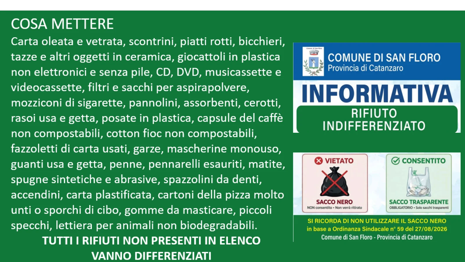 INFORMATIVA COMUNALE SUI RIFIUTI INDIFERENZIATI
