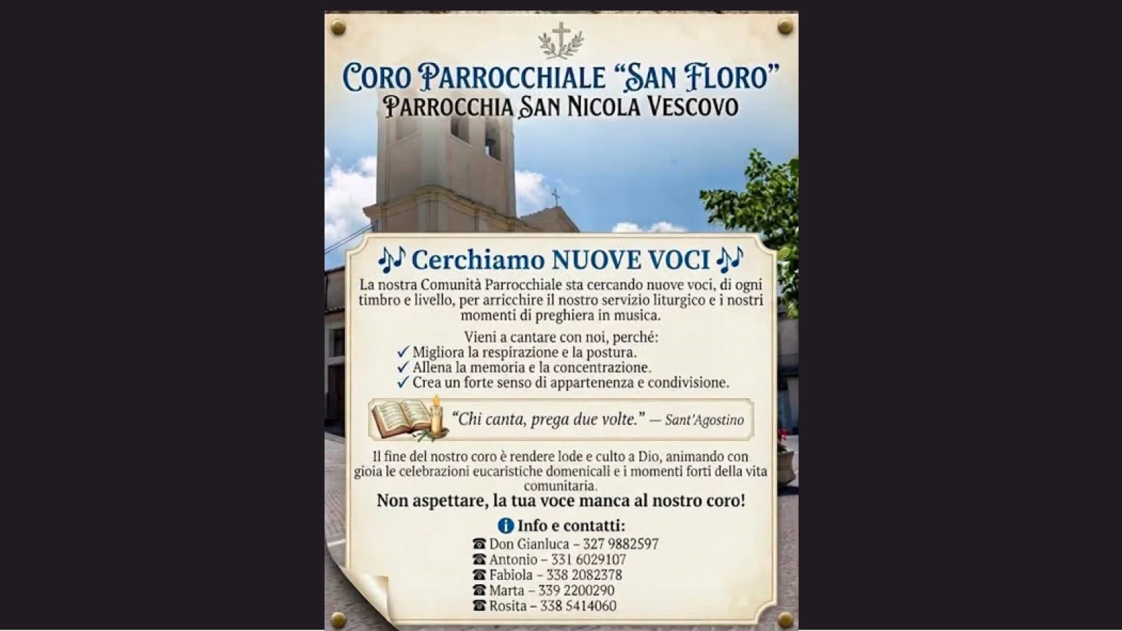 CORO PARROCCHIALE "SAN FLORO"  - Cerchiamo NUOVE VOCI