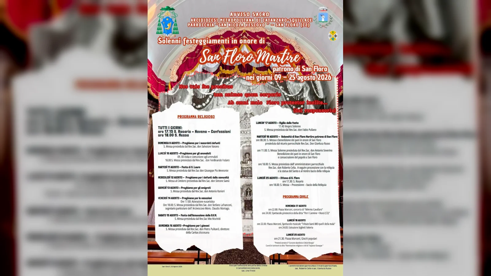 Programma religioso Festeggiamenti solenni in onore di San Floro Martire