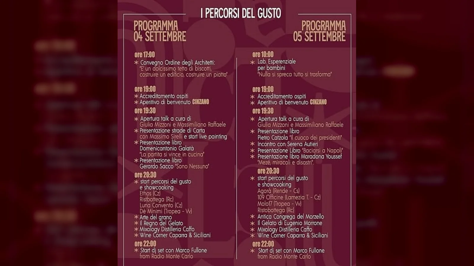 Percorsi del gusto - programma del 5 settembre